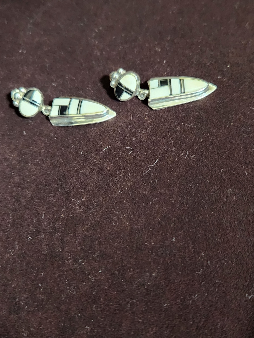 Sterling Silver White Inlay Drop Earrings - Women Jewelry